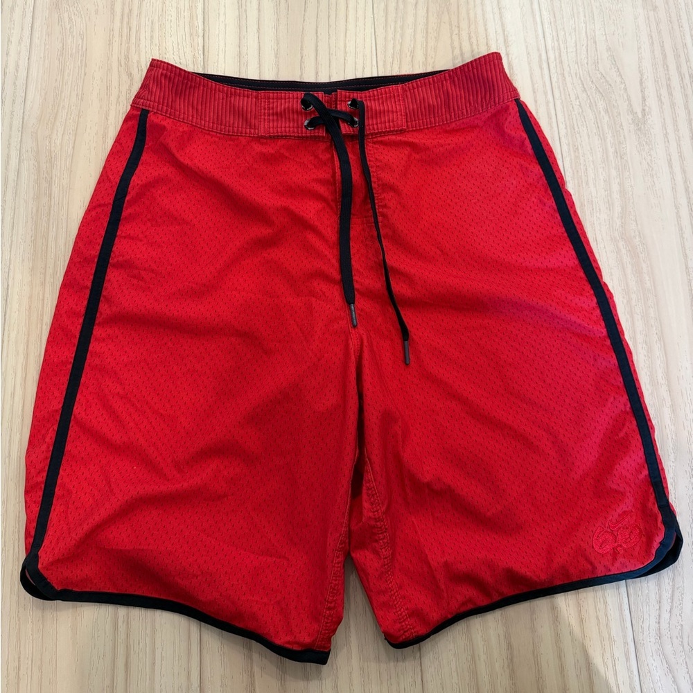 Red Athletic Shorts with Black Trim